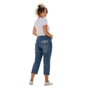 Cos‎ Jeans Womens Plus Size 22 Blue Lace Embroidered Cropped Capri Denim Pants